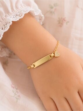 14k Gold Plated Brass Baby ID  Heart Bracelet.